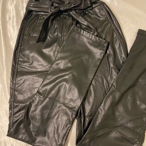 Black Faux Leather Pants with Belt
